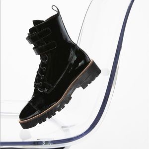 Black faux leather boots